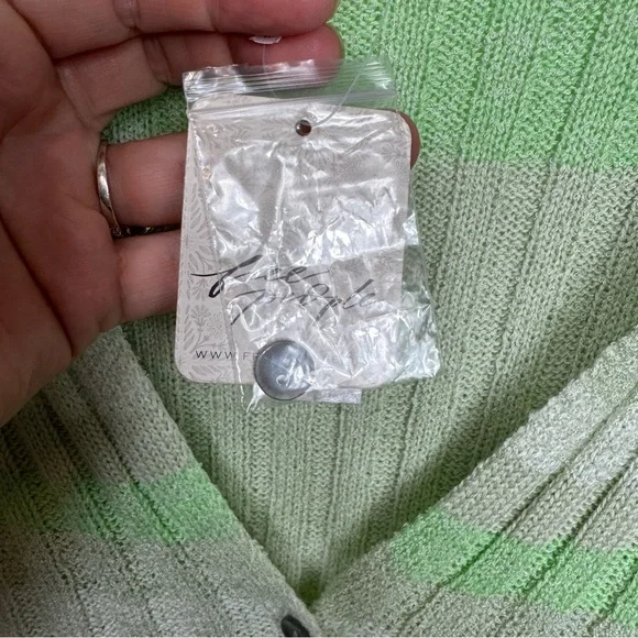 Free People Green White Collared Striped Button-Up Knit Top Flirt Cardi - Picture 6 of 8